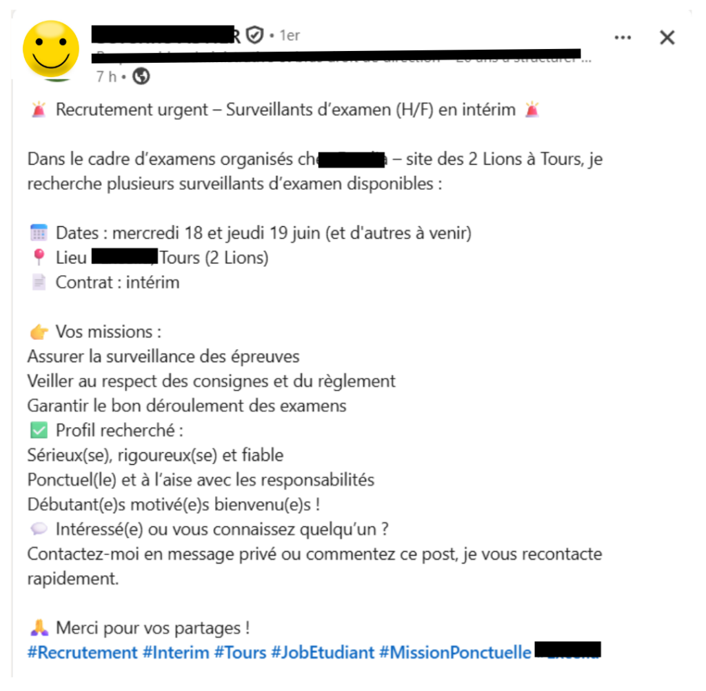 Recrutement surveillants examens intérim 2